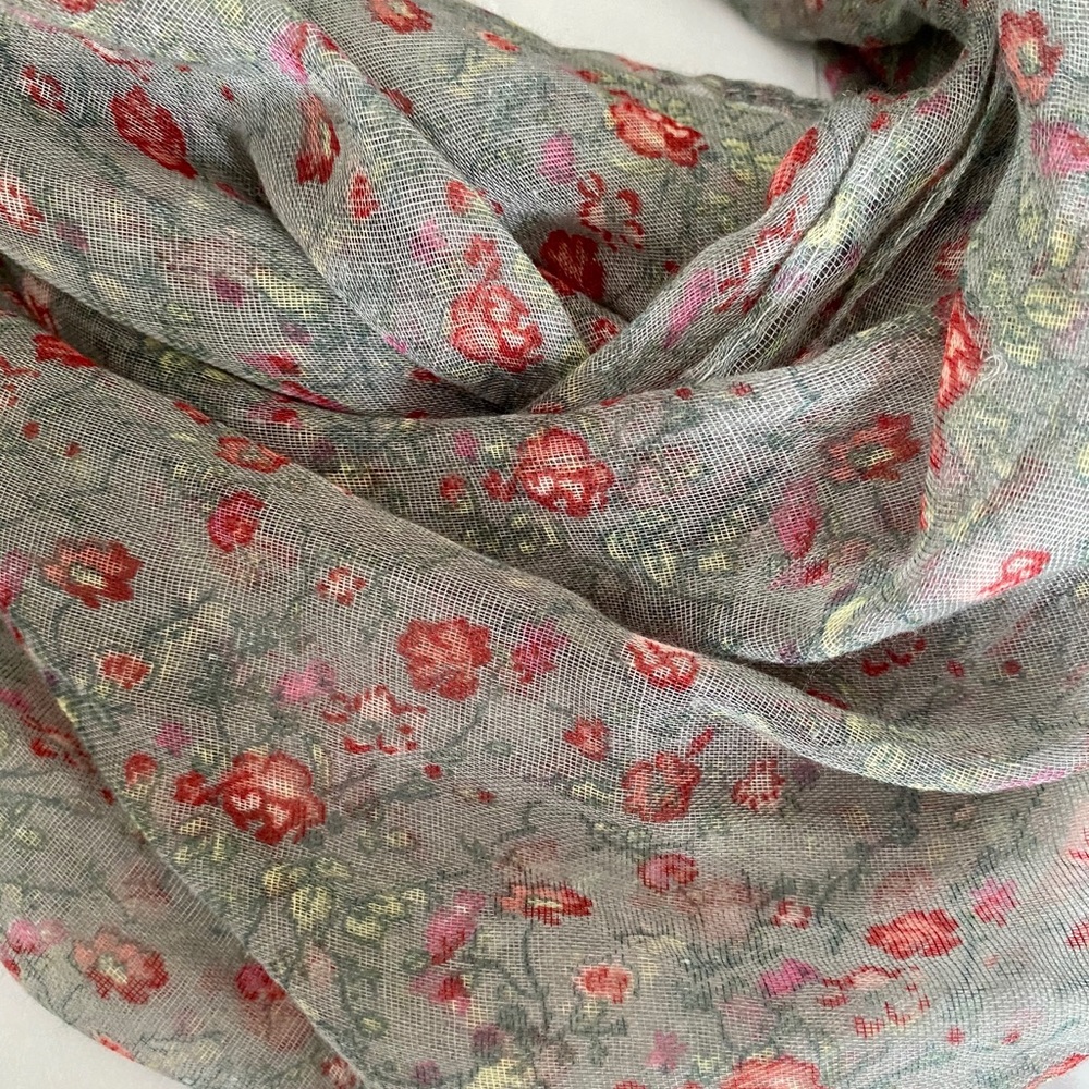 Gray & Red Floral Infinity Scarf